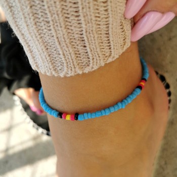 Bransoletka na nogę  ze STALI CHIRURGICZNEJ niebieskie koraliki