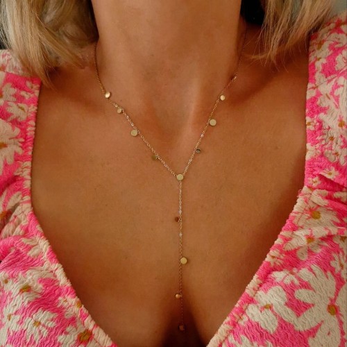 Złoty naszyjnik STAL CHIRURGICZNA krawatka blaszki monetki