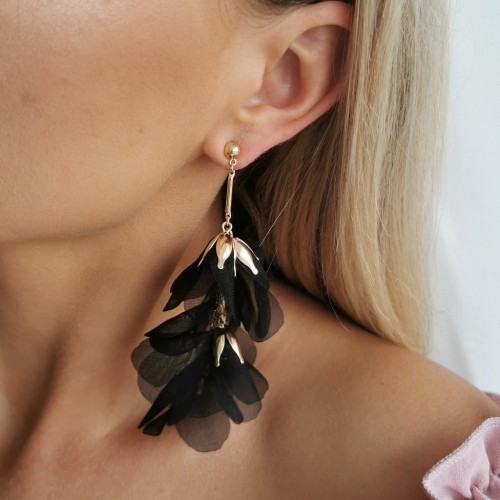 Kolczyki jedwabne KWIATY czarne