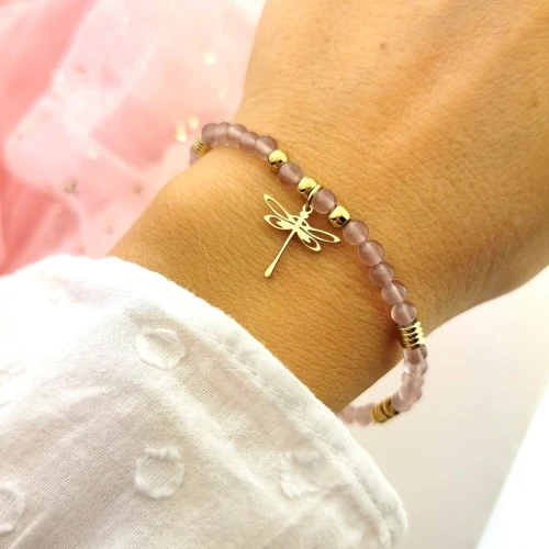 Bransoletka STAL CHIRURGICZNA elastyczna ważka kamienie