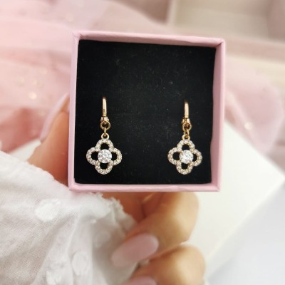 Kolczyki POZŁACANE koniczynka kryształki rose gold 