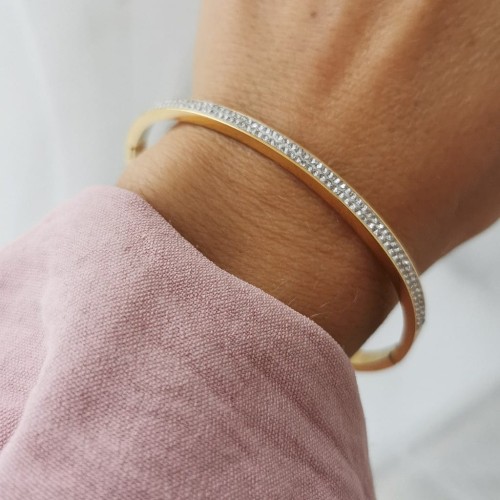 Bransoletka złota ze STALI CHIRURGICZNEJ sztywna bangle klasyczna kryształki