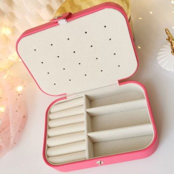 SZKATUŁKA na biżuterię pudełko organizer skórzana fuksja