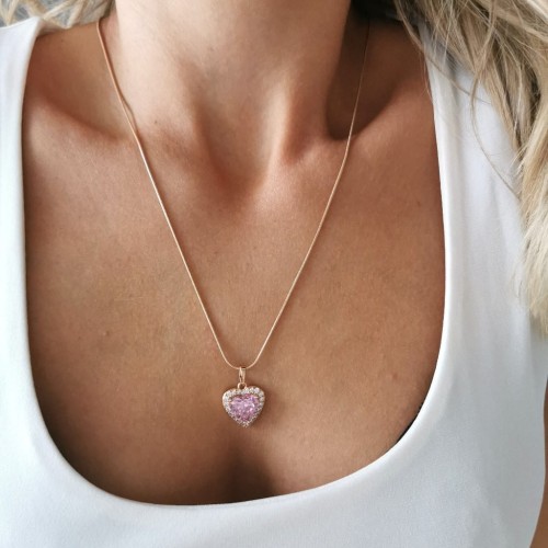 Naszyjnik  POZŁACANY serduszko kryształowe różowe rose gold