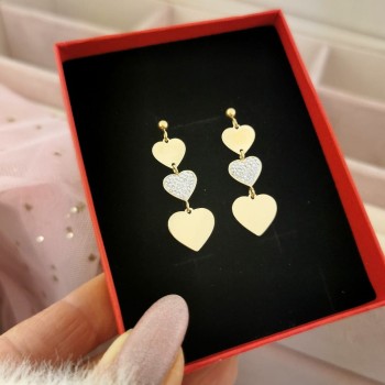 Kolczyki  ze STALI CHIRURGICZNEJ serduszka wiszące kryształy kolor złoty  Blueberry