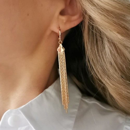 Kolczyki POZŁACANE wiszące łańcuszki bigiel rose gold