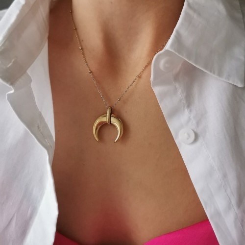 Naszyjnik ze STALI CHIRURGICZNEJ księżyc róg obfitości złote kuleczki