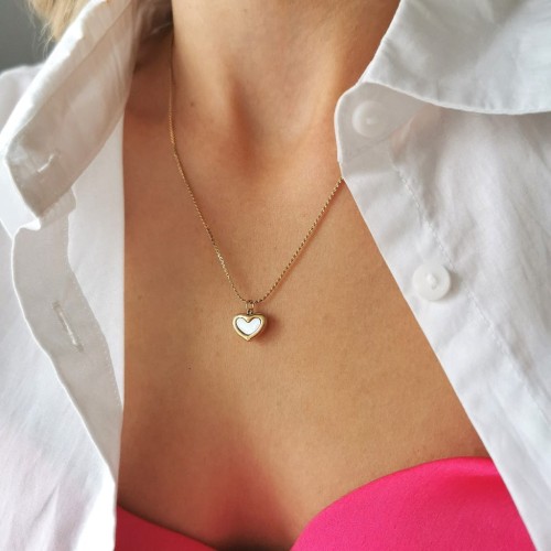 Naszyjnik ze STALI CHIRURGICZNEJ serduszko masa perłowa kolor złoty