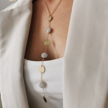 Złoty naszyjnik ze STALI CHIRURGICZNEJ krawatka monetki blaszki  kryształy