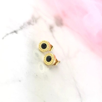 Kolczyki ze STALI CHIRURGICZNEJ klasyczne okrągłe czarne kryształki