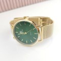 Zegarek damski ekskluzywny ZŁOTY na pasku mesh  zielona tarcza