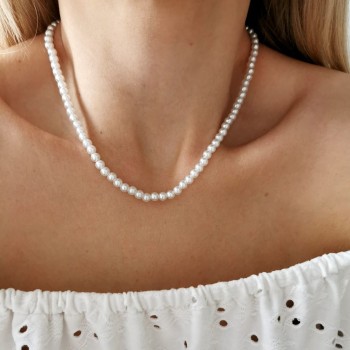 Naszyjnik ze STALI CHIRURGICZNEJ klasyczne perły kolor złoty 