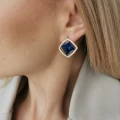 Kolczyki ze STALI CHIRURGICZNEJ eleganckie niebieskie kryształy kolor złoty
