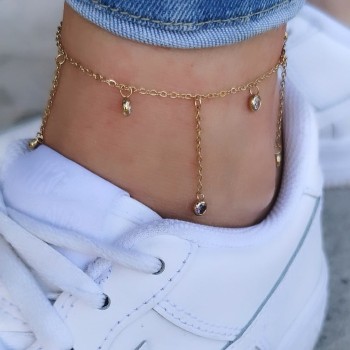 Bransoletka na nogę  ze STALI CHIRURGICZNEJ kolorowe kryształki kolor złoty