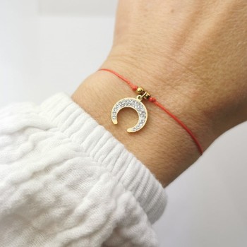  Bransoletka ze STALI CHIRURGICZNEJ księżyc sznurek czerwony 