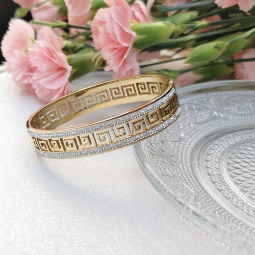 BRANSOLETKA BANGLE STAL BLUEBERRY GRECKI WZÓR CYRKONIE