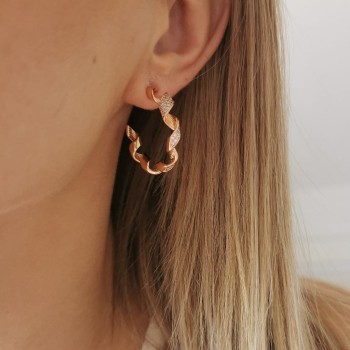 Kolczyki POZŁACANE koła skręcane kryształki rose gold 
