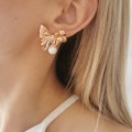 Kolczyki POZŁACANE kokardki z perłą rose gold