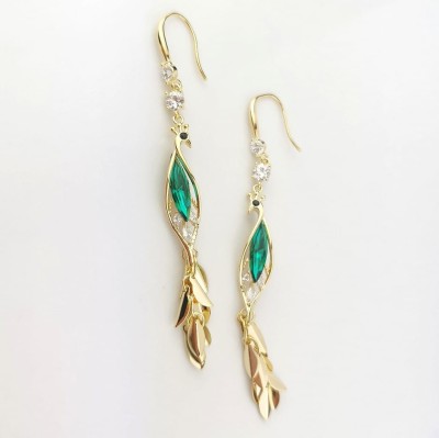 Kolczyki POZŁACANE paw zielone kryształy   