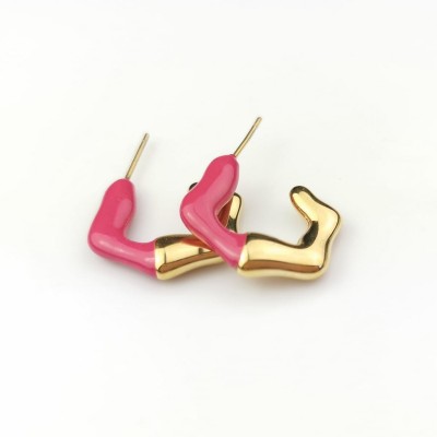 Kolczyki ze STALI CHIRURGICZNEJ różowe emaliowane   