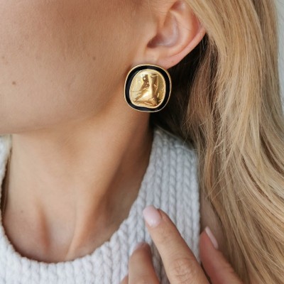 Kolczyki ze STALI CHIRURGICZNEJ vintage czarne emaliowane 