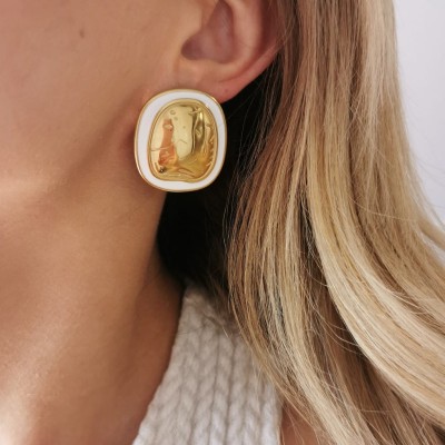 Kolczyki ze STALI CHIRURGICZNEJ vintage białe emaliowane  