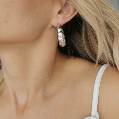 Kolczyki ze STALI CHIRURGICZNEJ dmuchane skręcane kolor srebrne