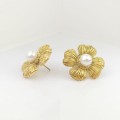 Kolczyki ze STALI CHIRURGICZNEJ vintage kwiaty perła kolor złoty