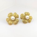 Kolczyki ze STALI CHIRURGICZNEJ vintage kwiaty perła kolor złoty