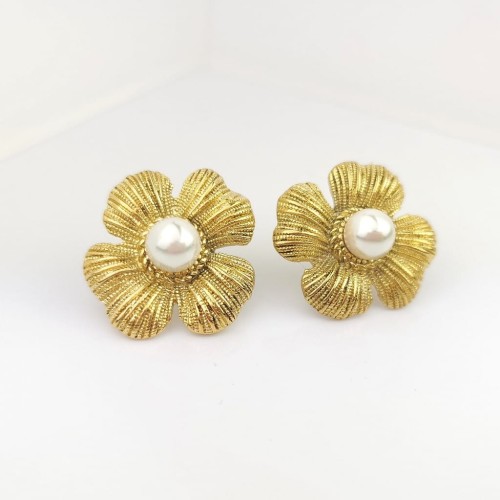 Kolczyki ze STALI CHIRURGICZNEJ vintage kwiaty perła kolor złoty