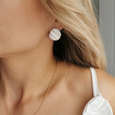 Kolczyki ze STALI CHIRURGICZNEJ vintage duże białe emaliowane kolor złoty