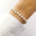 Złota bransoletka STAL CHIRURGICZNA perły złote koraliki