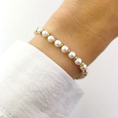 Złota bransoletka STAL CHIRURGICZNA perły złote koraliki
