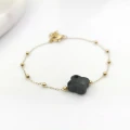 Bransoletka koniczynka czarne agaty złote kuleczki