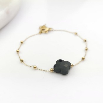 Bransoletka koniczynka czarne agaty złote kuleczki  
