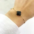 Bransoletka koniczynka czarne agaty złote kuleczki