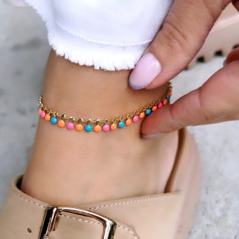 Bransoletka na nogę  ze STALI CHIRURGICZNEJ niebieskolorowe różowe kie zawieszki kolor złoty 