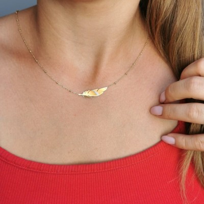  BLUEBERRY Naszyjnik STAL CHIRURGICZNA Piórko złote kuleczki