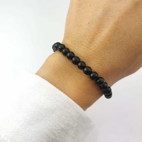 Bransoletka ze STALI CHIRURGICZNEJ czarne koraliki zaciągana