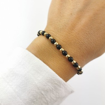 Bransoletka ze STALI CHIRURGICZNEJ czarne koraliki kulki zaciągana 