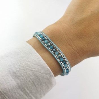 Bransoletka niebieskie koraliki kryształy na sznurku 