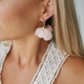 Kolczyki jedwabne KWIATY różówe z perłami
