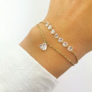 Bransoletka ze STALI CHIRURGICZNEJ serduszko kryształy kolor złoty Blueberry