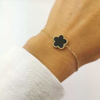  Bransoletka ze STALI SZLACHETNEJ kwiatuszek czarny emalia kolor złoty Blueberry 