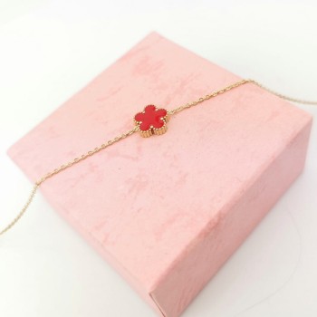  Bransoletka ze STALI SZLACHETNEJ kwiatuszek czerwony  emalia kolor złoty Blueberry  