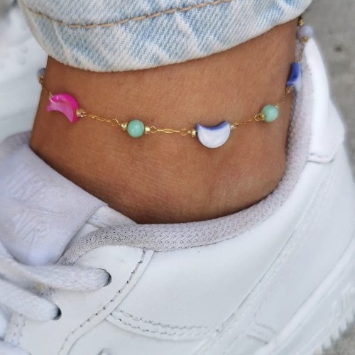 Złota bransoletka na nogę  ze STALI CHIRURGICZNEJ kolorowe księżyce