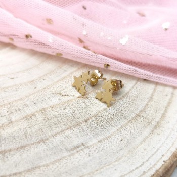 BLUEBERRY Kolczyki STAL CHIRURGICZNA  Gwiazdki potrójne kolor złoty