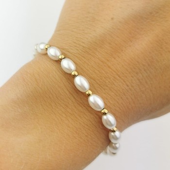 Bransoletka STAL CHIRURGICZNA elastyczna perły kulki złote  