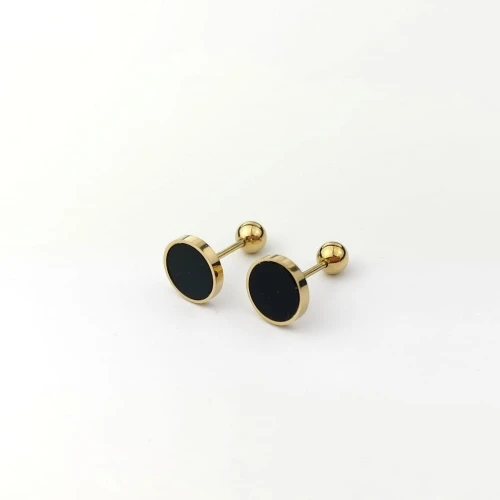 Kolczyki STAL CHIRURGICZNA okrągłe czarny środek kolor złoty