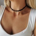 Naszyjnik choker złote monetki ze STALI SZLACHETNEJ czarny rzemyk